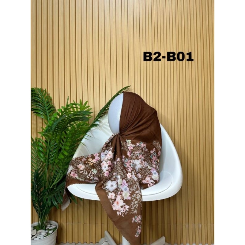 - Elmavia Hijab - Hijab Segi Empat Voal Printing Motif Premium Terbaru 2025 Motif Bunga Pita Syari J