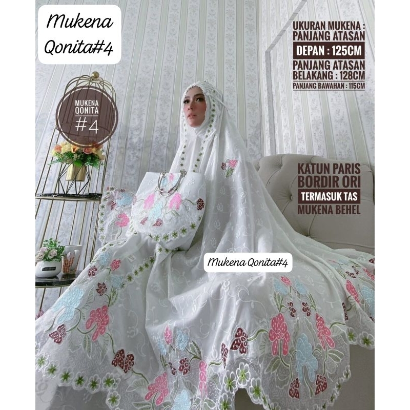 Mukena cantik katun putih bordir bunga Qonita Mauri Safia