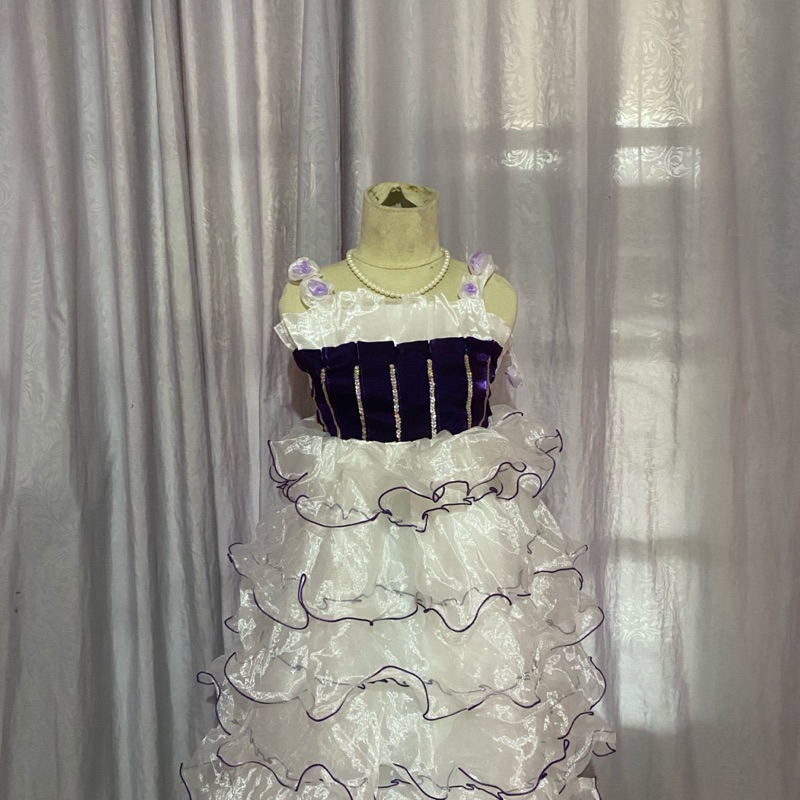 Preloved gaun anak dress anak mewah ungu putih