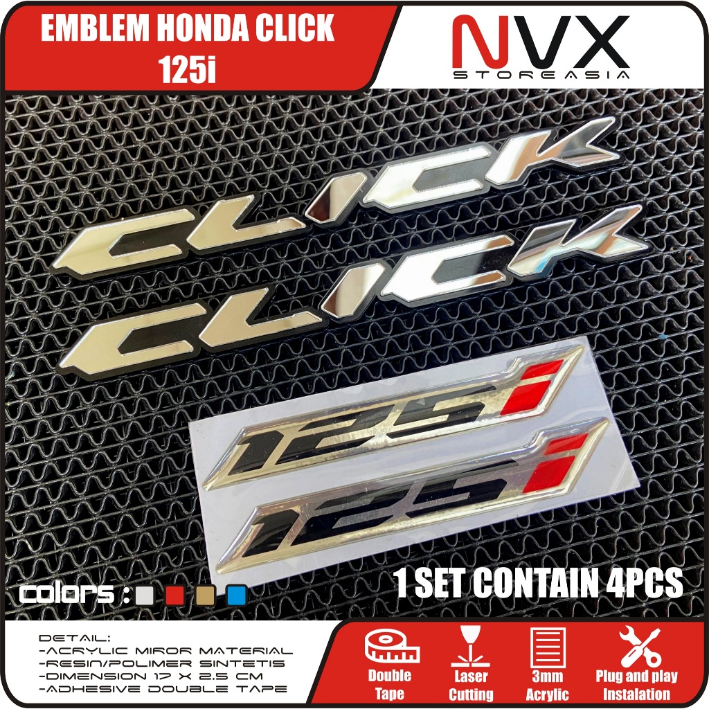 4PCS Emblem Honda Click Akrilik crome + 125i /50i Resin Stiker Logo Timbul Vario 125 New Old 160 150