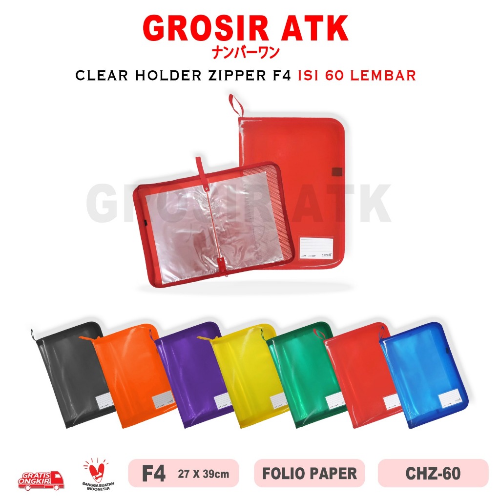 

Grosir ATK - CLEAR HOLDER ZIPPER 60 PLY HALAMAN F4+ FOLIO DOCUMENT KEEPER FILE (SATUAN)