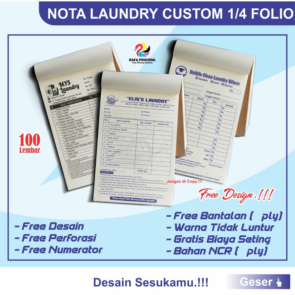 

Cetak Nota Laundry Custom Ukuran 1/4 Folio - Free design