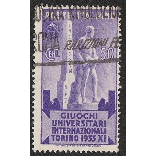 

A 11540 SATU BUAH PRANGKO POSTE ITALIANE NOMINAL 50 CENT TEMA UNIVERSITARI TORINO 1933 DENGAN KONDISI SUDAH ADA CAP