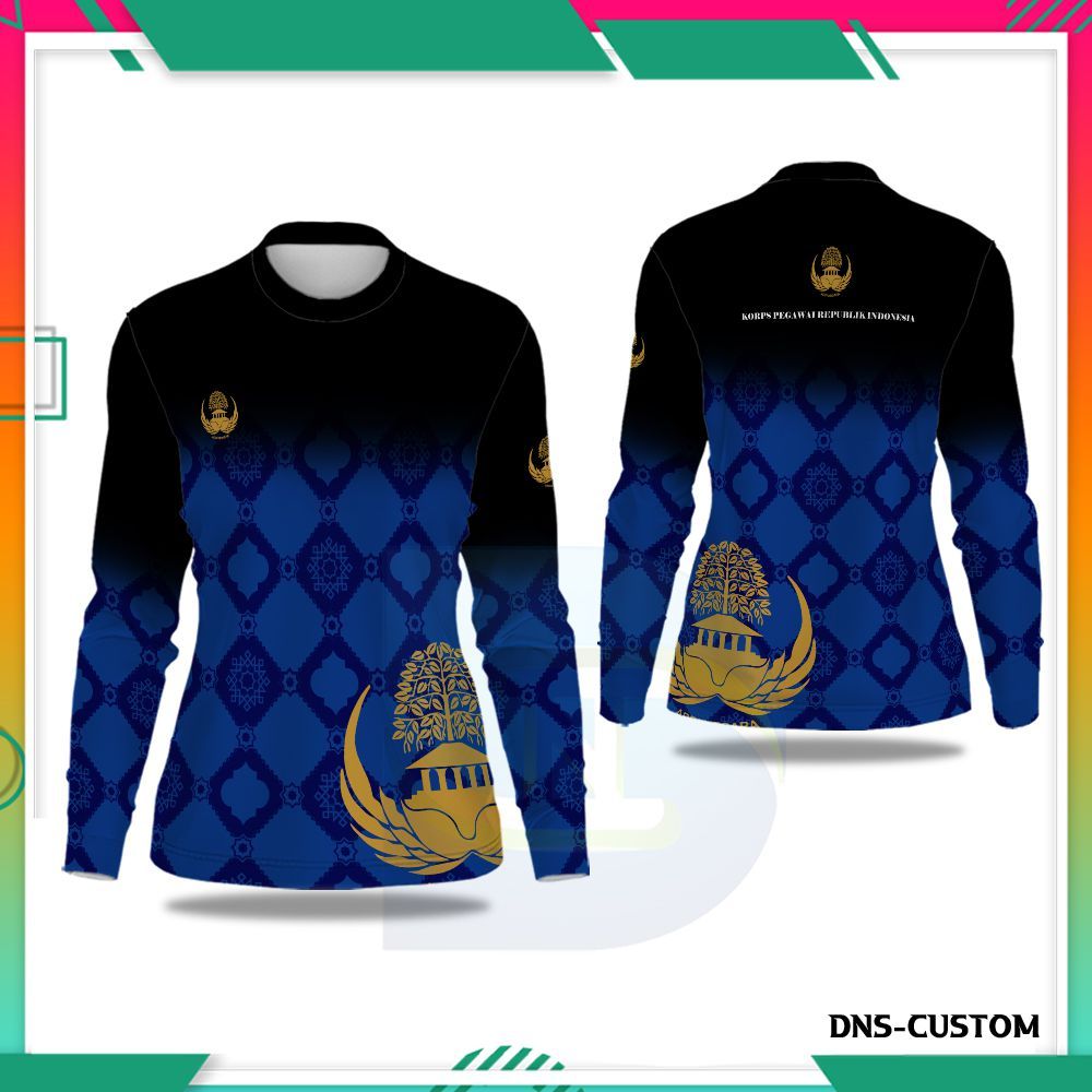 Baju Seragam Korpri Wanita Kaos Guru Korpri Lengan Panjang Custom Fullprint