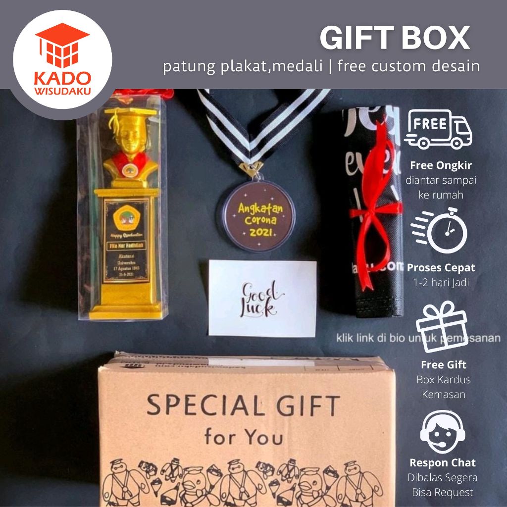 Gift Box Patung Plakat Mika + Medali Custom