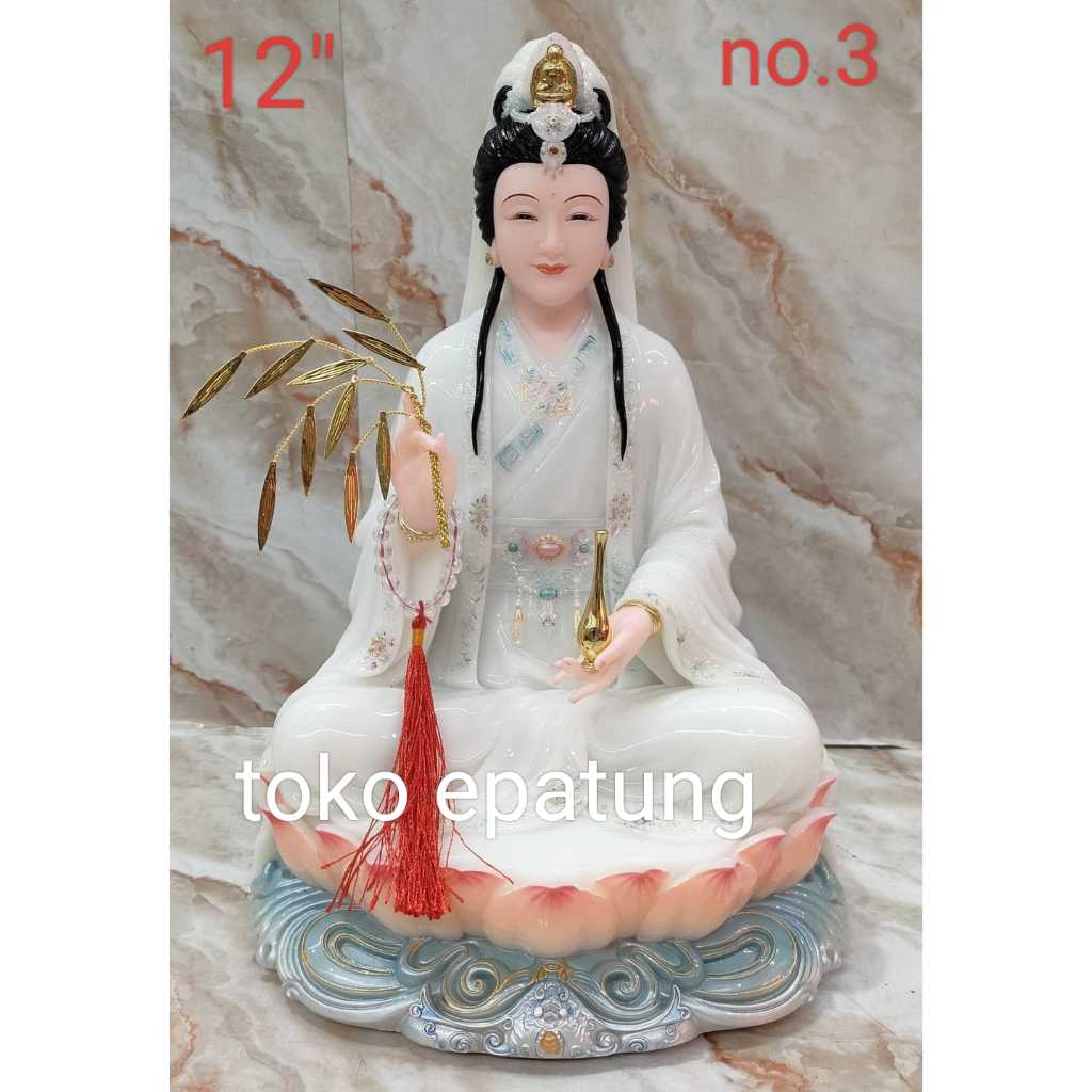 patung dewi kwan im / kwan in / kwan yin / guan yin - marmer - 12 inch - slendang - putih biru - n3