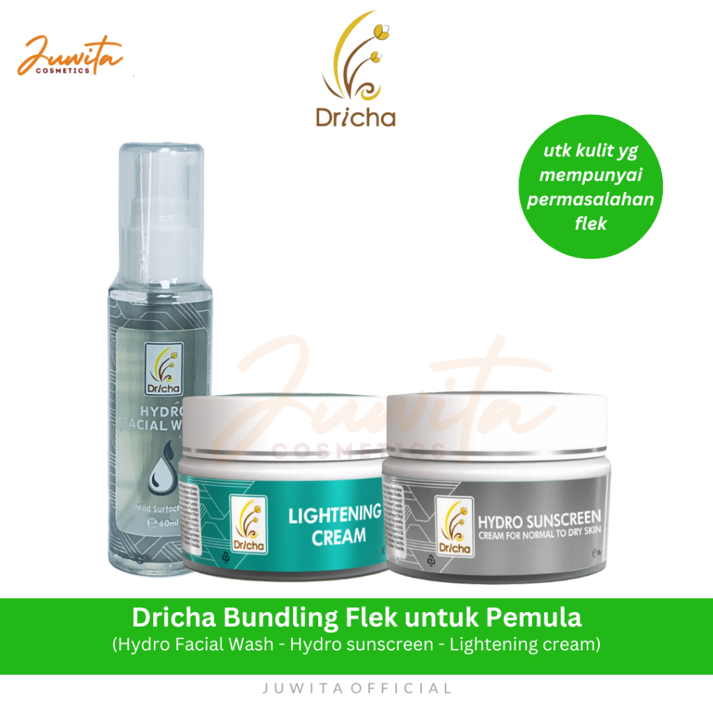 Dricha bundling facial wash hydro+sunscreen hydro+lightening cream(untuk flek pemula)