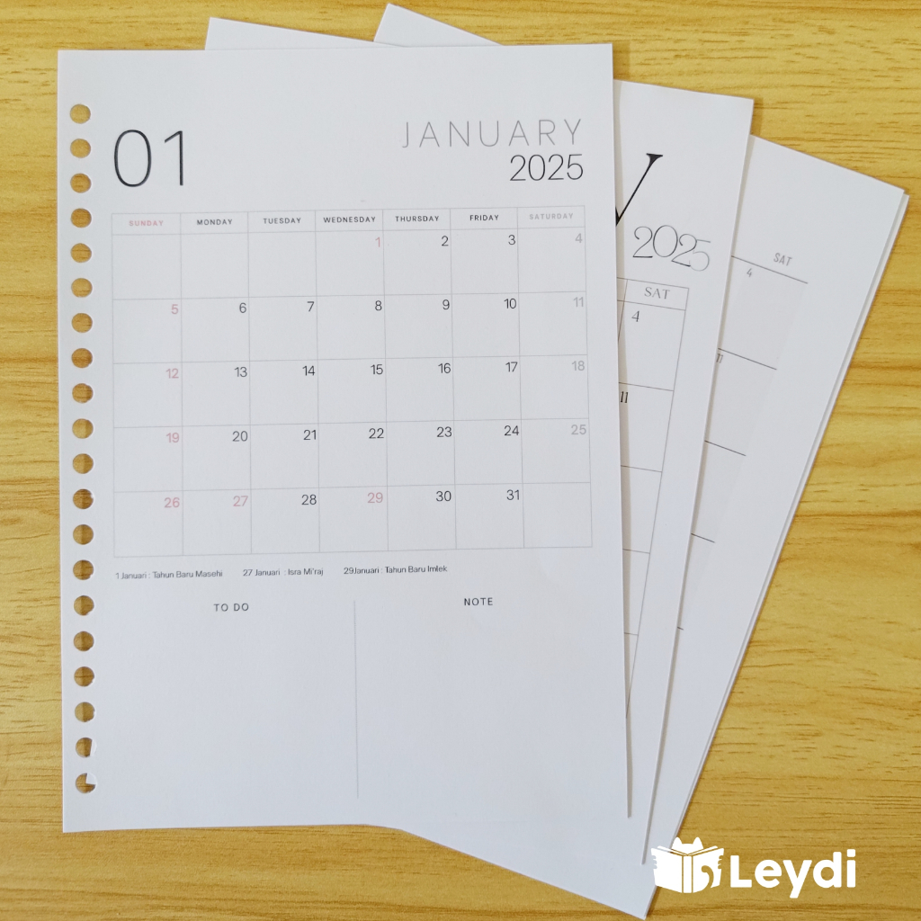 

Isi Binder / Loose Leaf A5 Kalender 2025 / 12 Lembar / 100 gsm