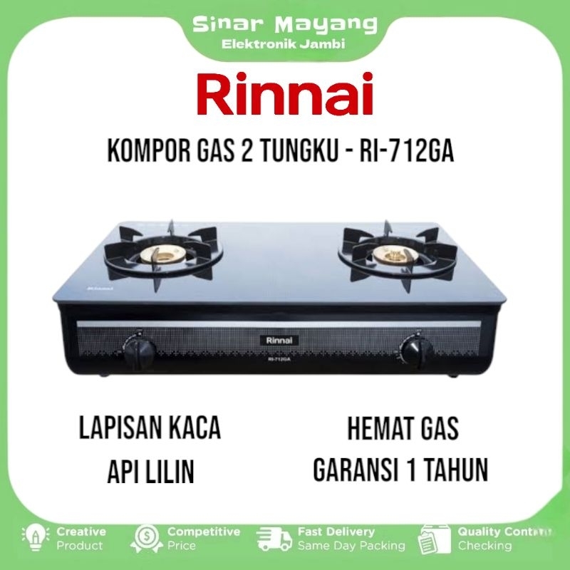 Kompor Gas RINNAI RI-712 GA/ Kompor Gas Lapisan Kaca RINNAI/ Garansi Resmi RINNAI