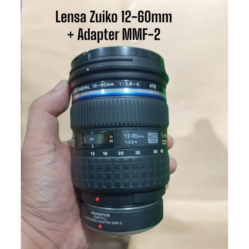 Lensa Zuiko Olympus 12-60mm + Adapter MMF-2 Mulus