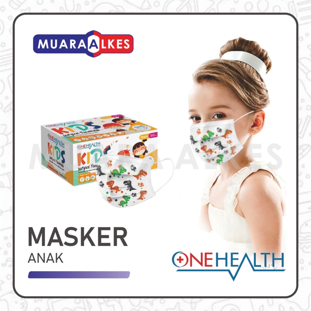 Masker Medis Kids Earloop 3ply Isi 50pcs OneHealth Masker Anak Motif Panda | Surgical Face Mask - Mu