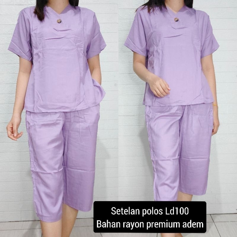 Setelan V polos 7/8 lilac Ld100 rayon premium