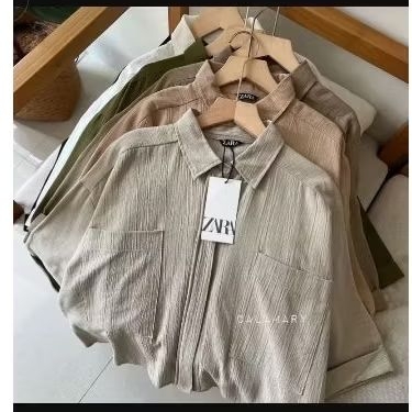 (PRELOVED) COZII CROP TOP BLOUSE LINEN CRINKLE PREMIUM - KEMEJA TOP LINEN CRINKLE TERBARU