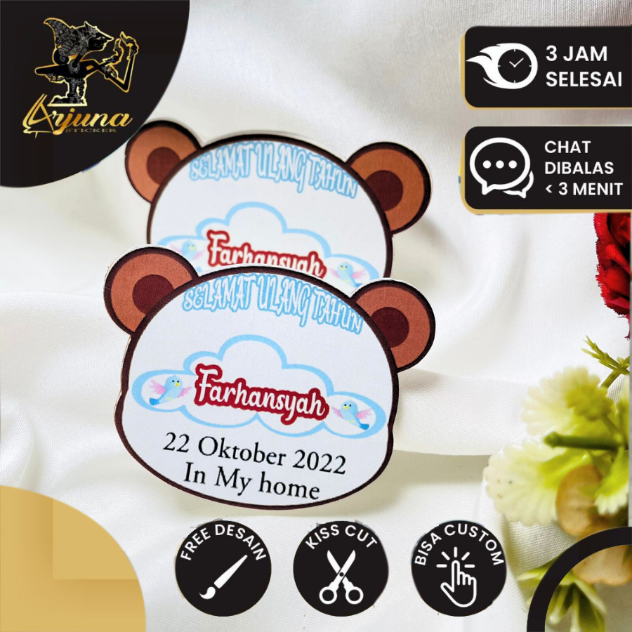 

9-15 Arjuna Sticker Ulang Tahun Anak Custom Free Desain Karakter Stiker Label Birthday Uk.Besar