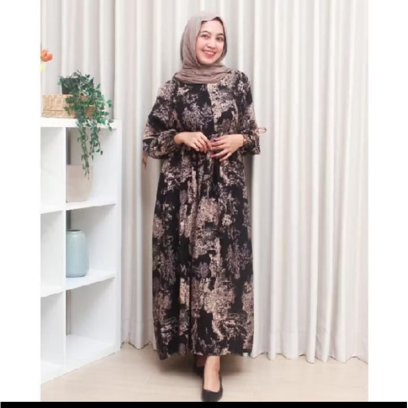 Dres Anjani Dres Rayon Premium Motif Bunga Terbaru Gamis Midi Pita Busui Friendly