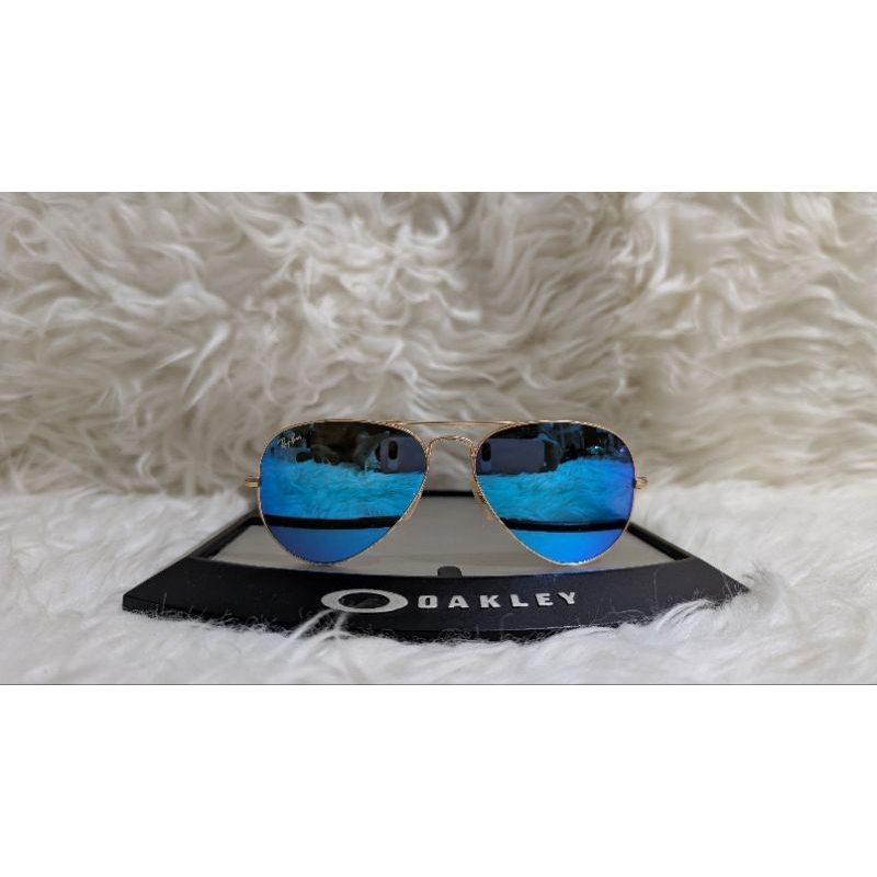 Kacamata Original Rayban Aviator Large Metal Matte Gold w/Blue Flash RB3025 112/17