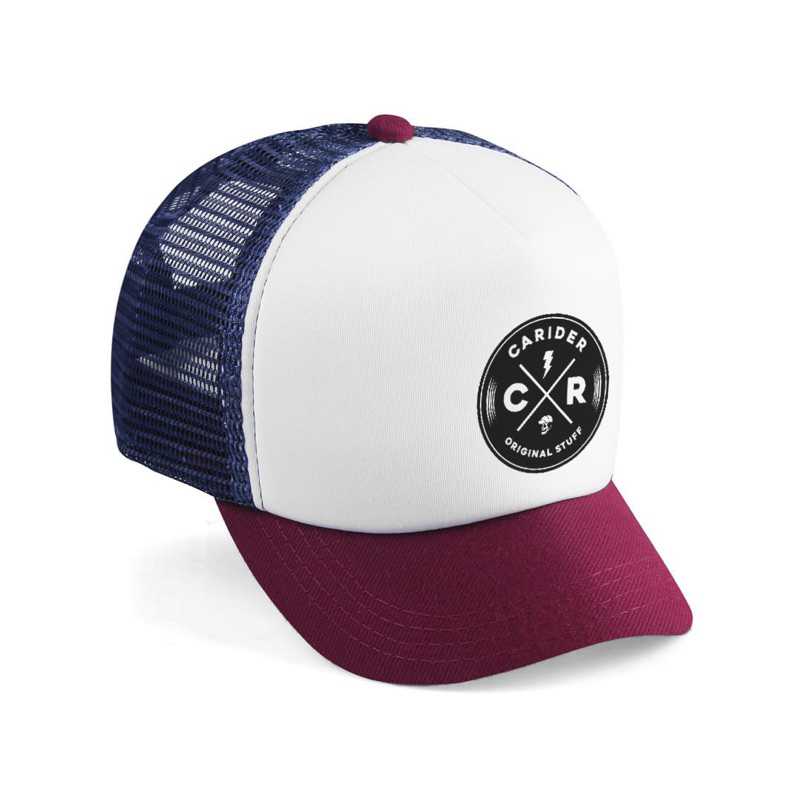 Carider Original - Topi Lidah pendek Pria Trucker Hat Topi jaring Distro Merah Navy