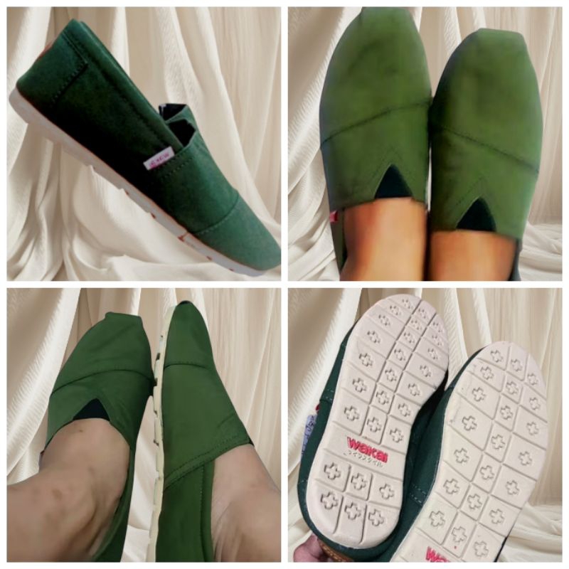 Y4 Sepatu Slip On Pria Wanita Flatshoes Casual Santai Hijau Army