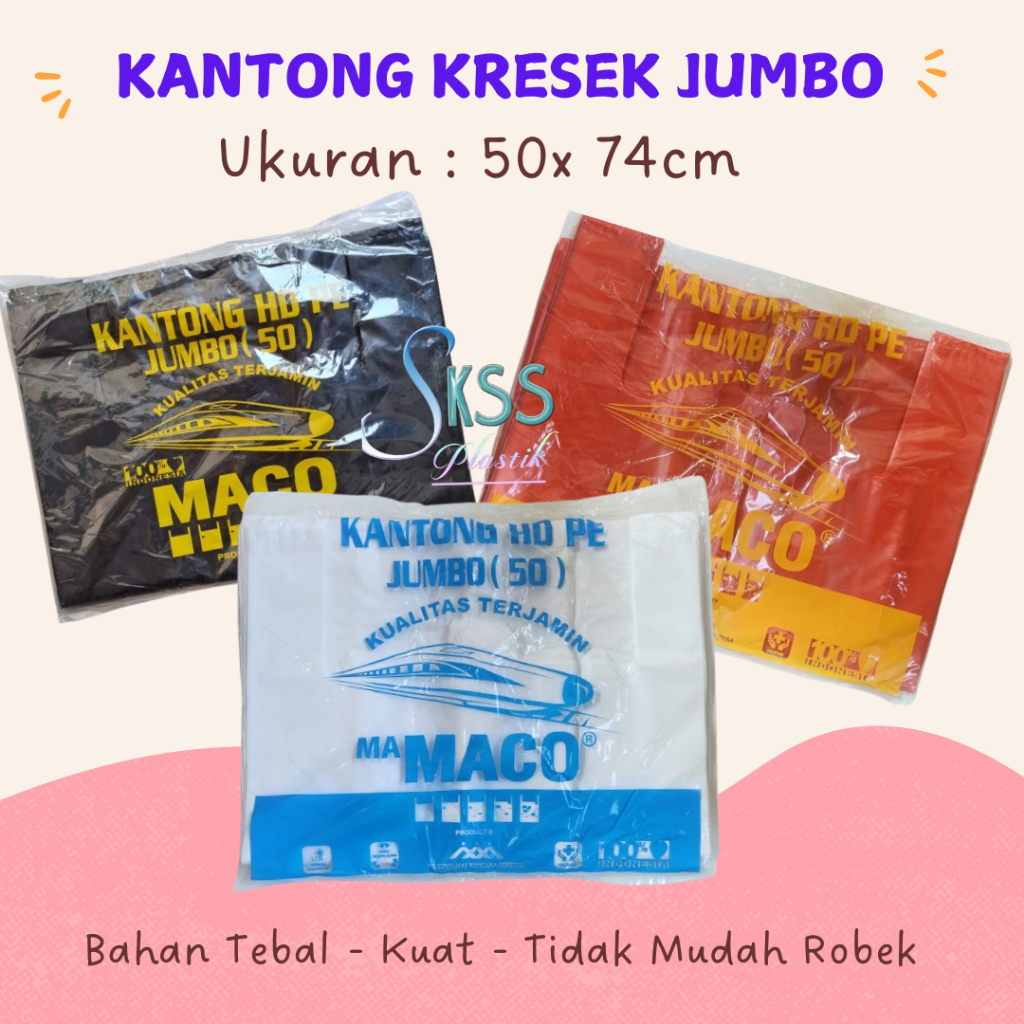 Kantong Kresek Plastik HD 50 Jumbo Besar Tebal Ukuran 50x73 Hitam Putih Merah