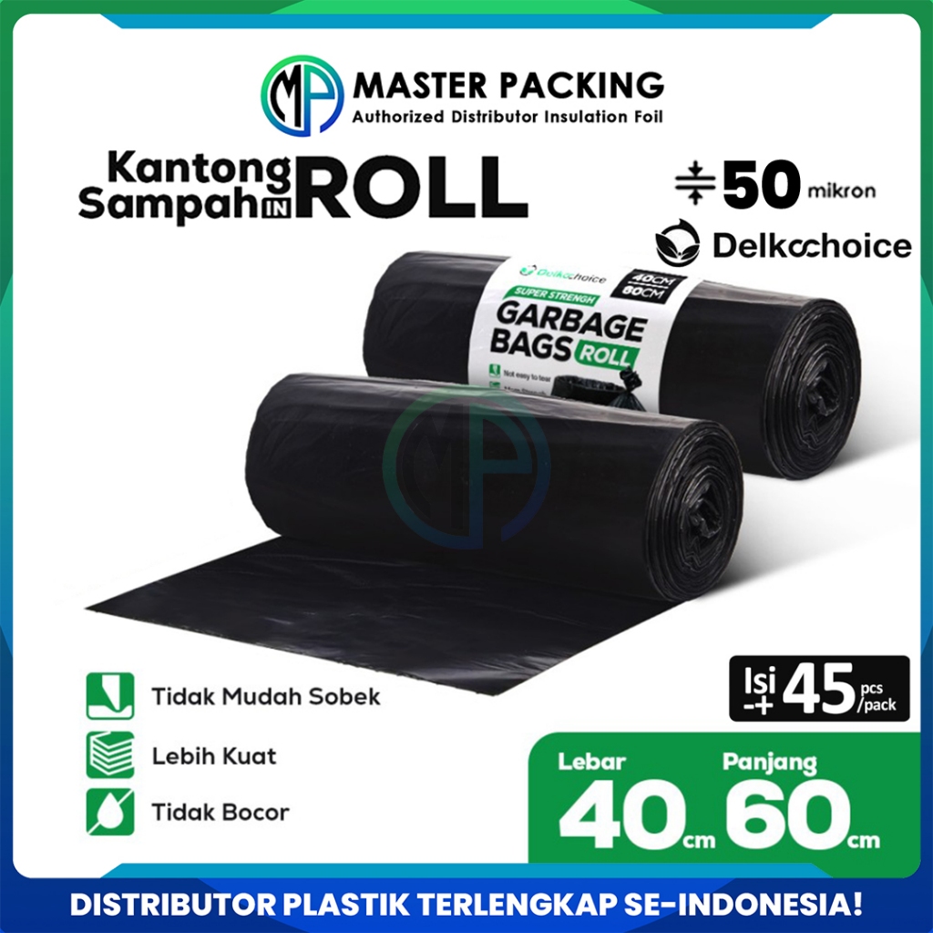Kantong Kresek Plastik Sampah Roll 40cm x 60cm / Trash Bag / Garbage Bags Hitam Tebal Delkochoice