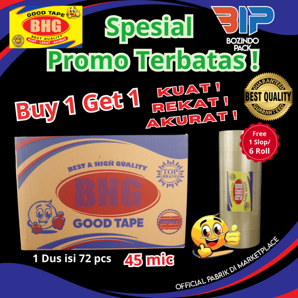 

Lakban BHG Good Tape OPP 45mm Lakban Bening Clear Yellow Kuning 45 Mic