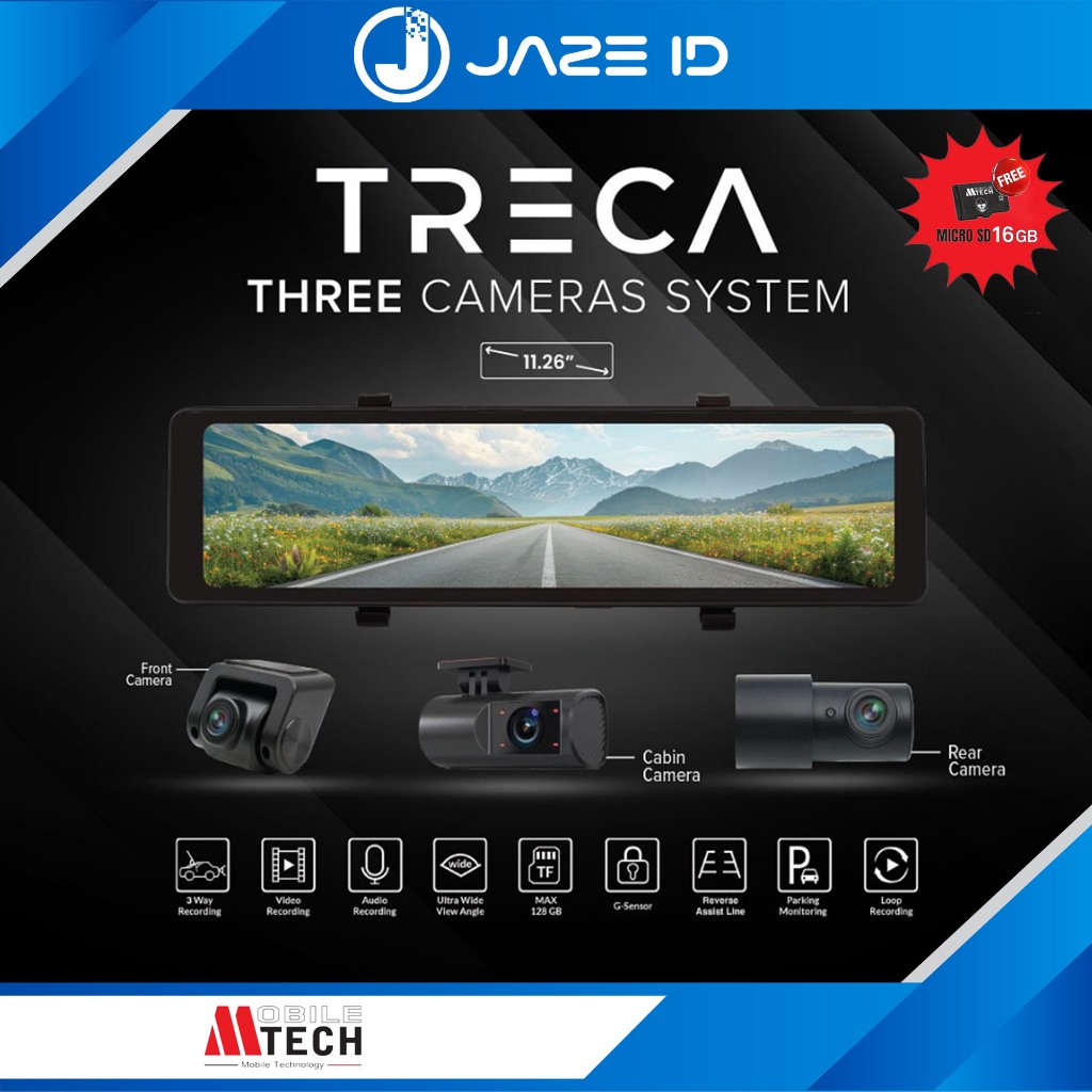 Mtech DVR Spion 3 Way Kamera Perekam Dashcam Mobil 11 Inch Treca Wifi GPS