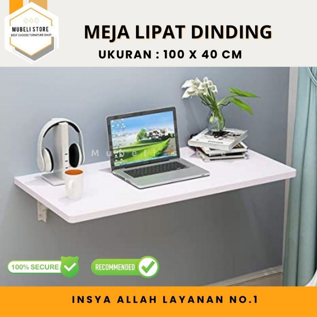Mubeli Store - Meja Lipat Tempel Dinding Laptop Besar 100x40 Besi Lesehan Tinggi Makan Dapur Setrika