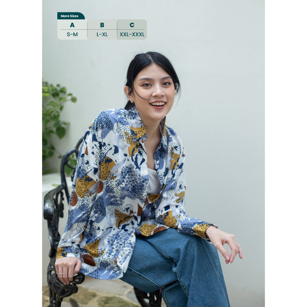 Ixora Jiho Oversized Shirt - Kemeja Wanita Oversize Lengan Panjang Motif Abstrak