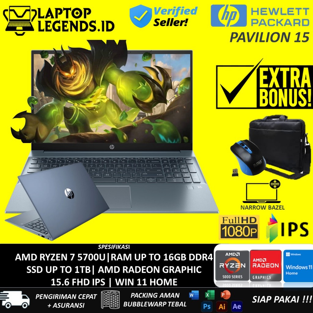 Hp Pavilion 15 Ryzen 7 5700u 16GB Ram 1TB SSD 15.6 FHD IPS Win11Home