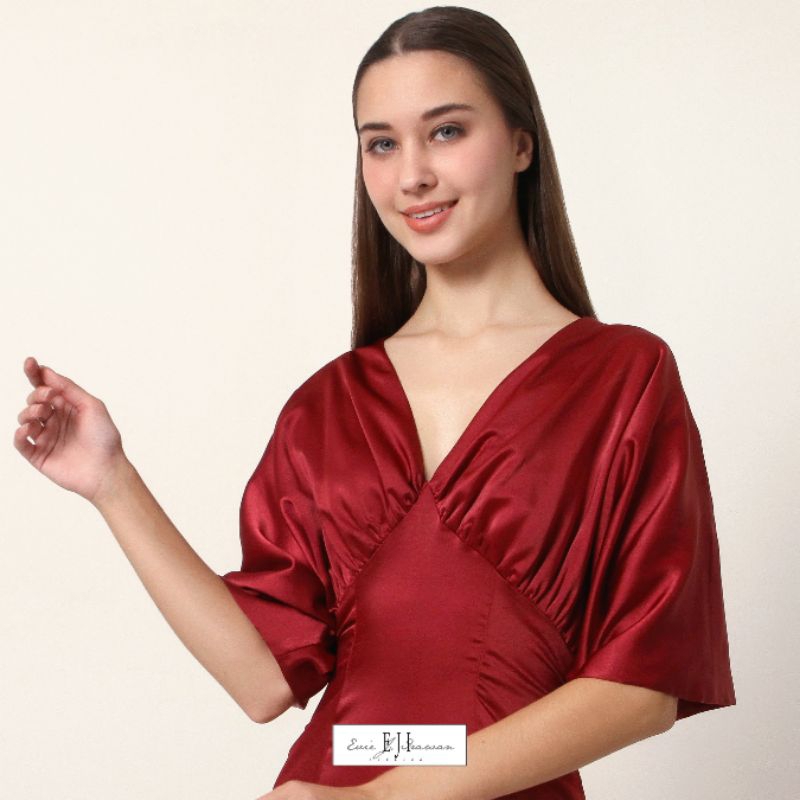 OLIVE LONG DRESS SATIN RED