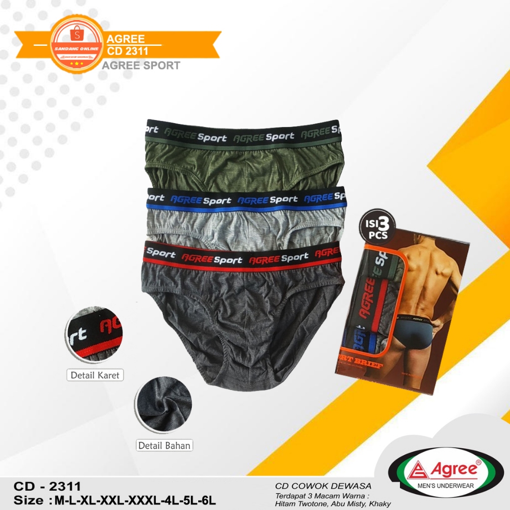 3 Pcs Celana Dalam Pria - Men's Brief - Agree Sport Karet Boxer