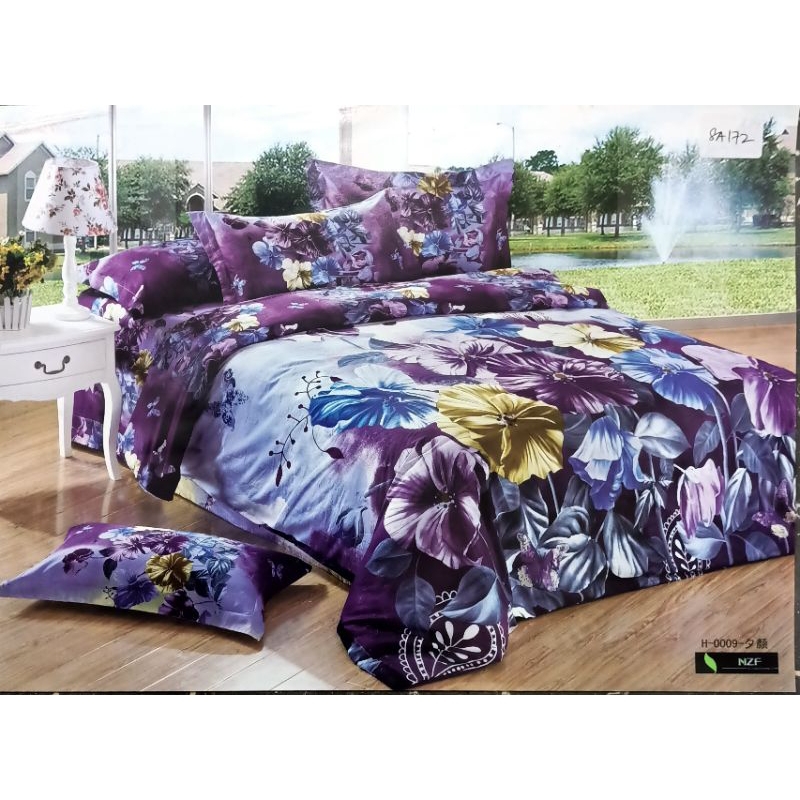 sprei katun jepang motif bunga ungu homemade