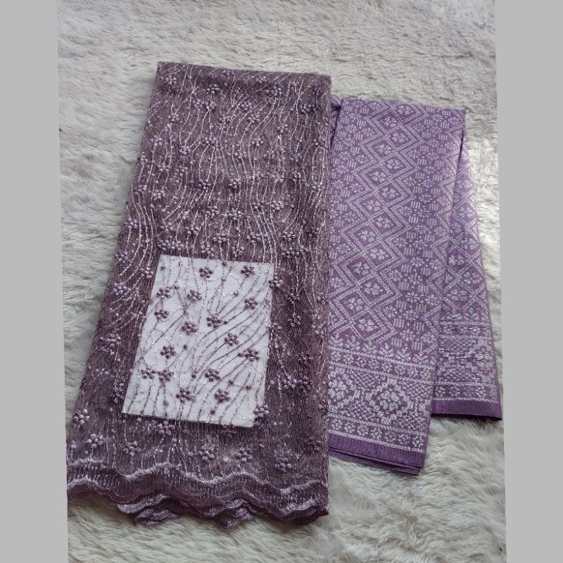 Set Bahan Kebaya Ungu Taro dan Songket , Bahan Seragam Pesta Spesial Ungu Taro