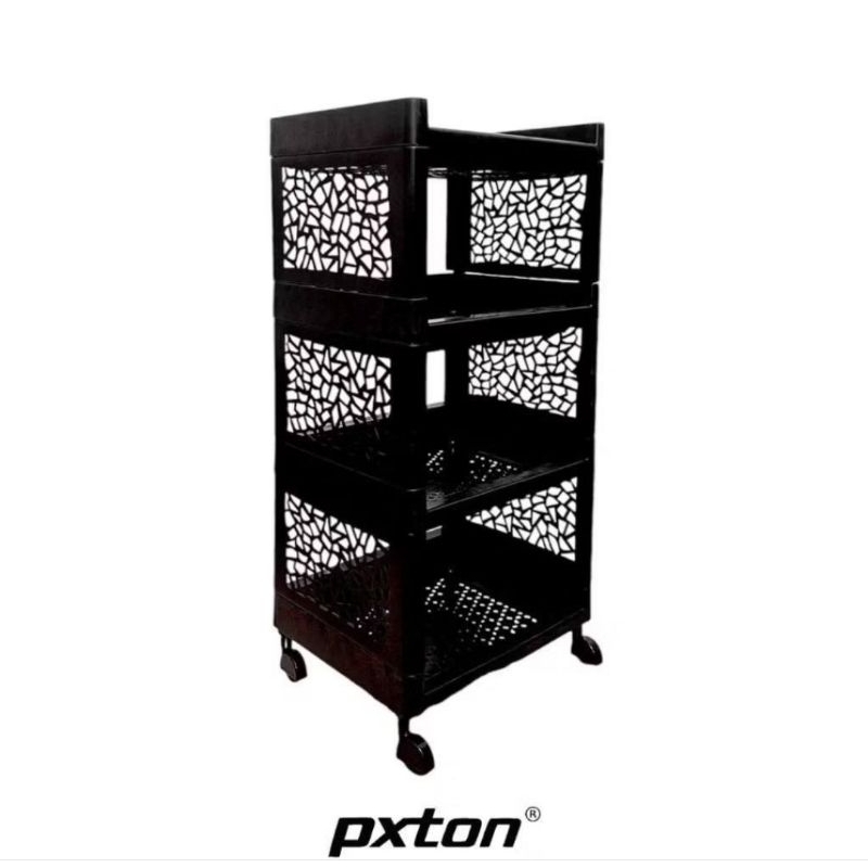 Rak YOYO 4 Susun Serbaguna ada roda  warna hitam Pxton
