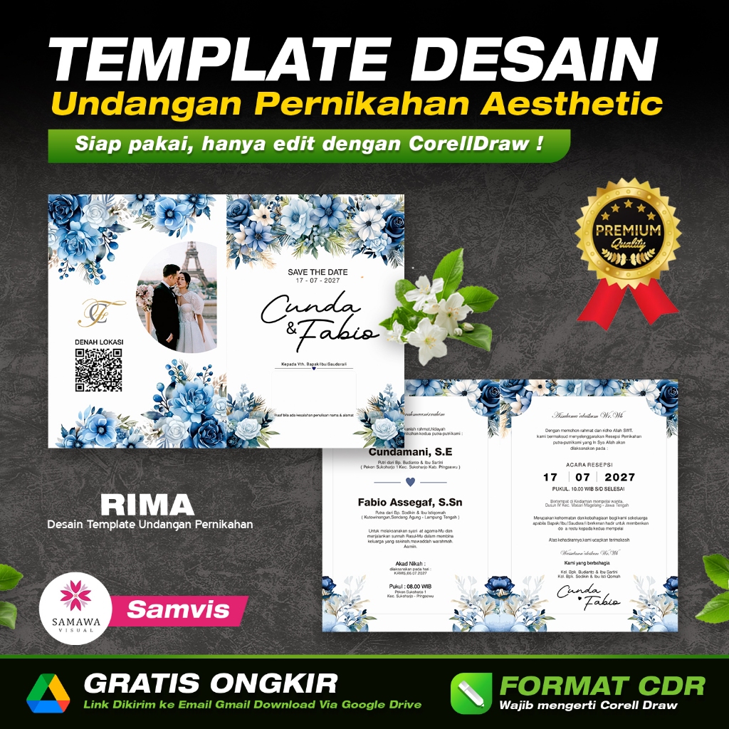 Template Desain Undangan Pernikahan Premium Aesthetic - Rima (Format CDR)
