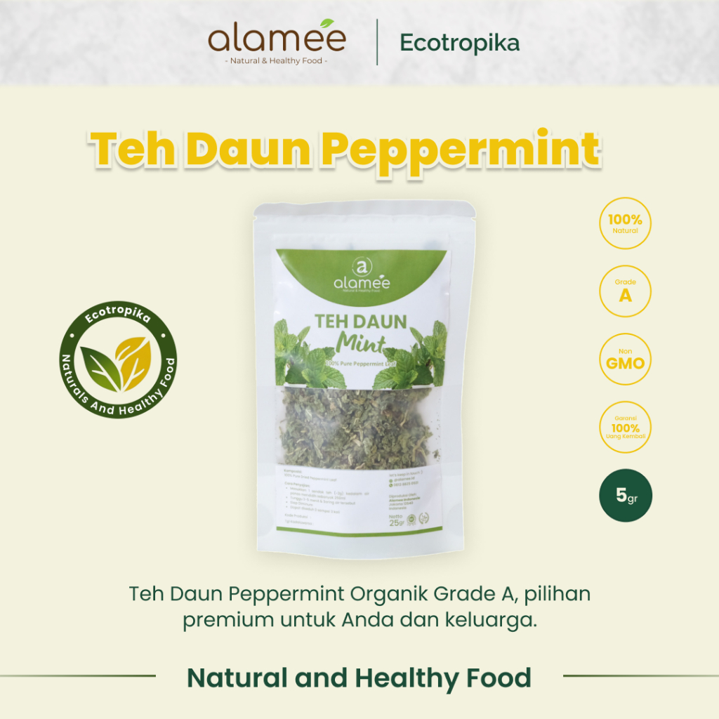 

Teh Daun Mint Leaf Tea Peppermint Organik Kering Dried Kualitas Premium Kemasan 5 gram