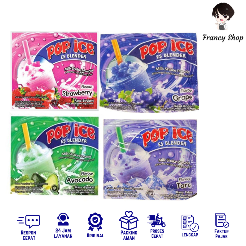 

Pop Ice Rasa Strawberry / Anggur / Avocado / Taro 25 gr