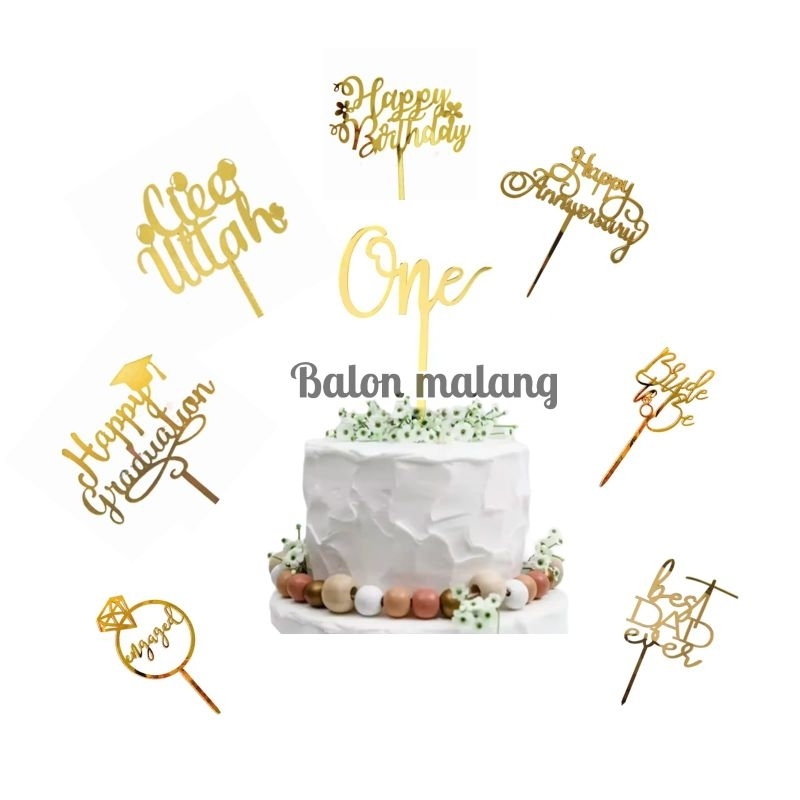 topper kue tart acrylic akrilik hiasa kue ultah happy birthday engaged rose gold Graduation