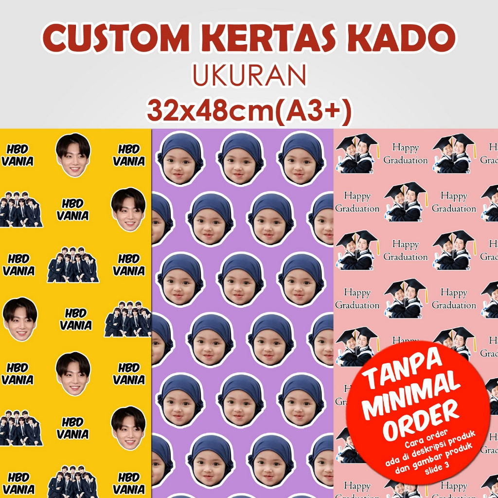 

KERTAS KADO CUSTOM WAJAH UCAPAN | cetak gift paper viral | Wrapping Paper Custom