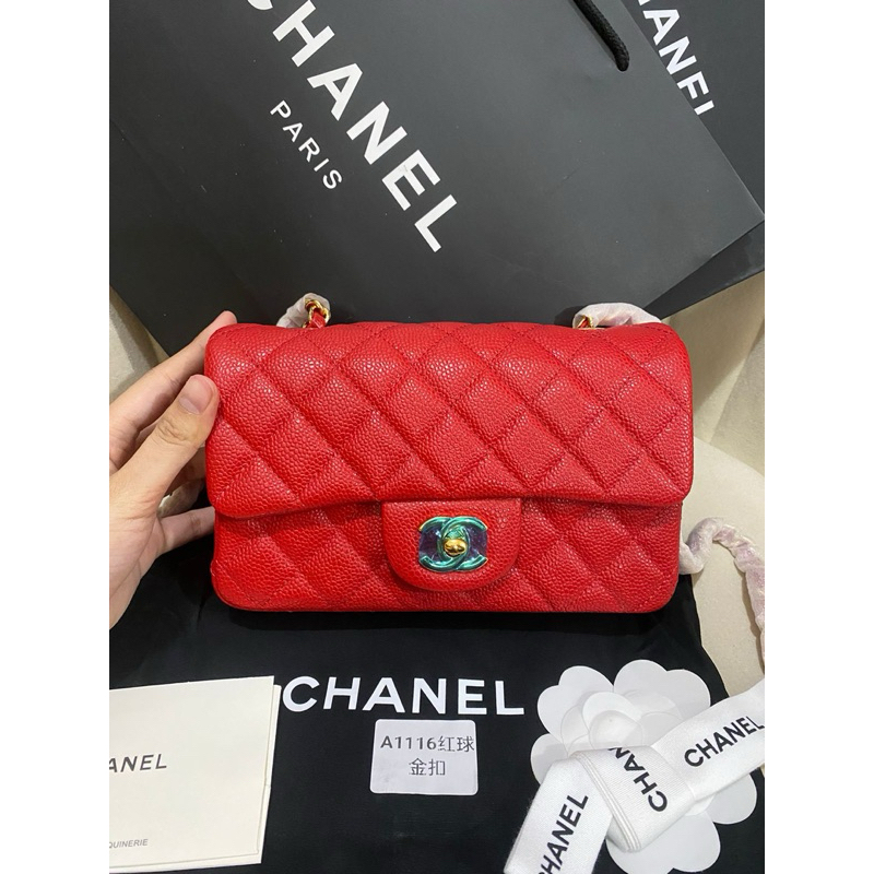 Tas Wanita Branded VIP Chanel Flap Mini Red Caviar Gold Hardware Sling Bag Super Mirror VVIP