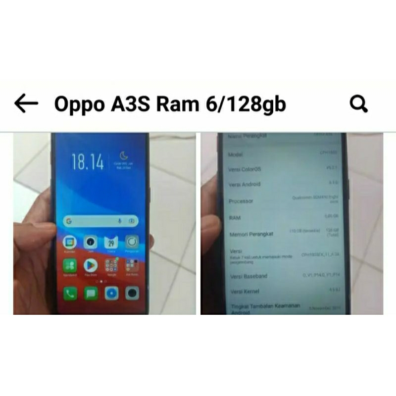 Hp Oppo a3s ram 6/128