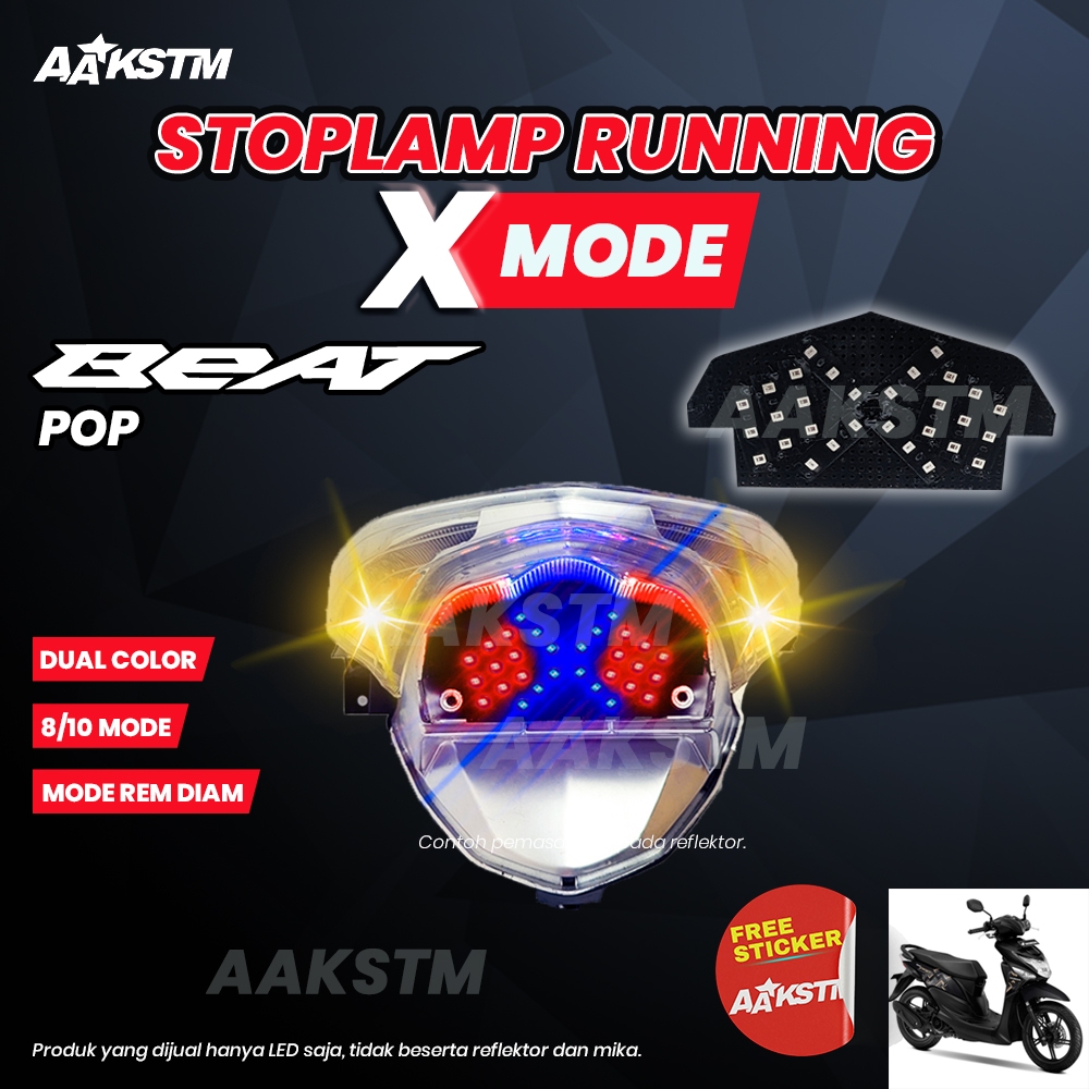 Lampu Rem LED Beat Pop X Mode LED 8 10 Mode Running Lampu  Belakang Variasi Modifikasi Motor