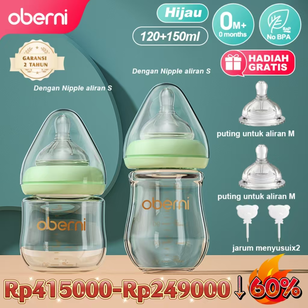 Oberni kaca bayi yang baru lahir botol susu lahir 0 6 bulan 4oz 5oz anti-kolik BPA botol makan grati