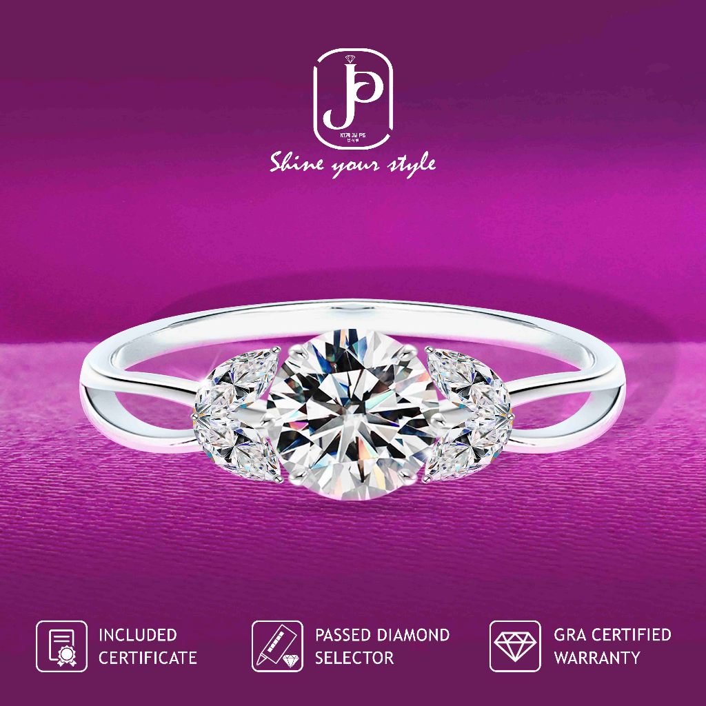 Kimjupe Cincin Wanita Diamond Moissanite Fenny 1CT Silver925 Gold Plated ORI Certificate Cnm79