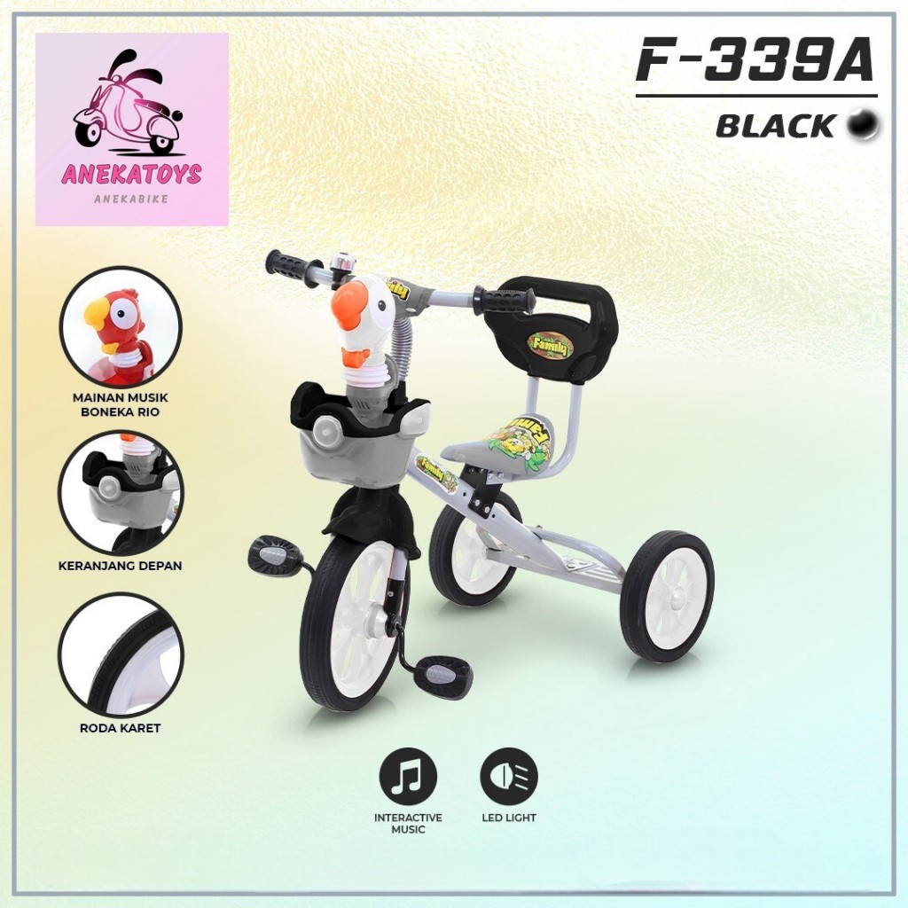 Sepeda Roda Tiga Anak Family F339A Ban Karet 2-5 Tahun Keranjang Musik Lampu