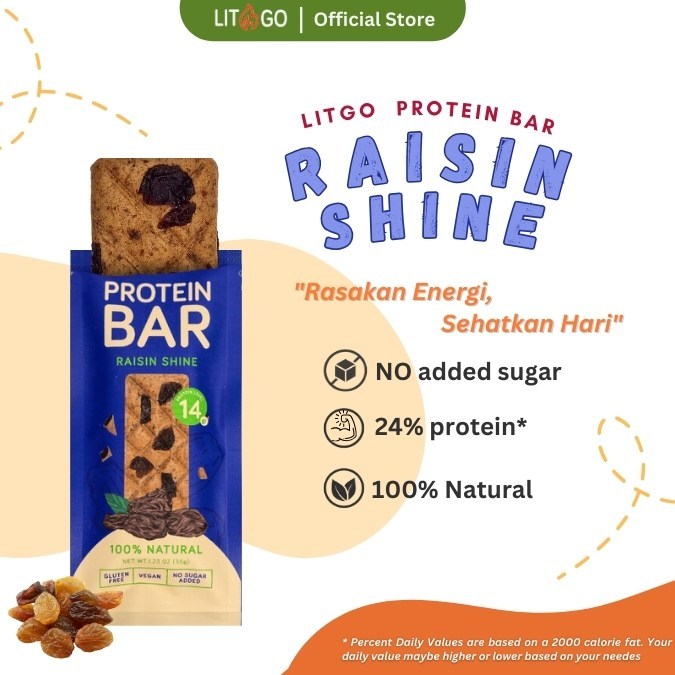 

Litgo Protein Bar Kismis Raisin Rendah Kalori Tinggi Protein Sehat Sehat Anak Natural Energi