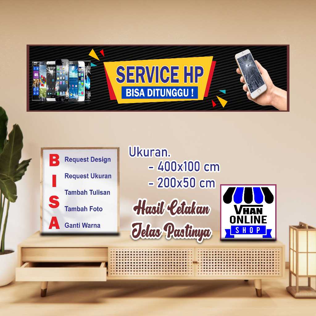 Cetak Spanduk Banner 400x100 cm Konter Service Hp Bagus