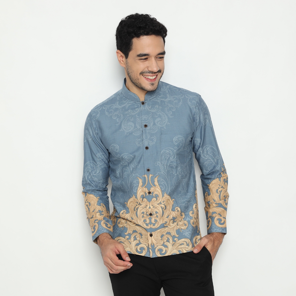 LUIGI RICCIO Kemeja Koko Batik Pria Fashion Muslim Blue Series Slimfit Sampai 3XL