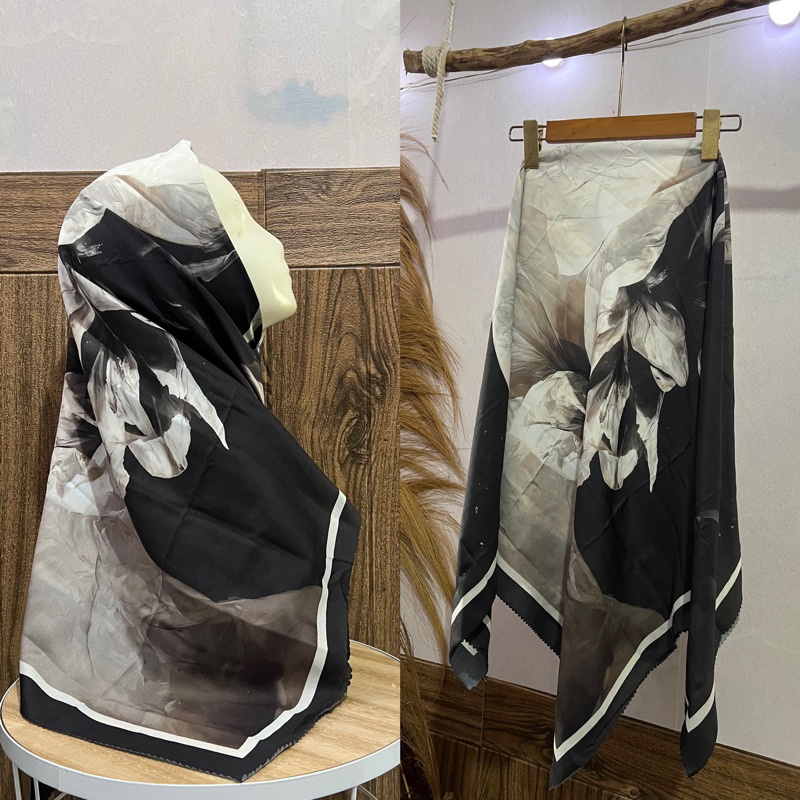 HIJAB VOAL MOTIF BUNGA HITAM/HIJAB VOAL MOTIF BUNGA SERIS TERBARU DENAY MOTIF BUNGA