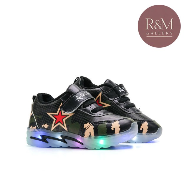 Sepatu Anak Laki-laki Model Lampu Led / Sepatu Sneakers anak model Corak Loreng Army